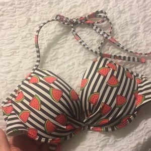 Watermelon and black striped bikini halter size M